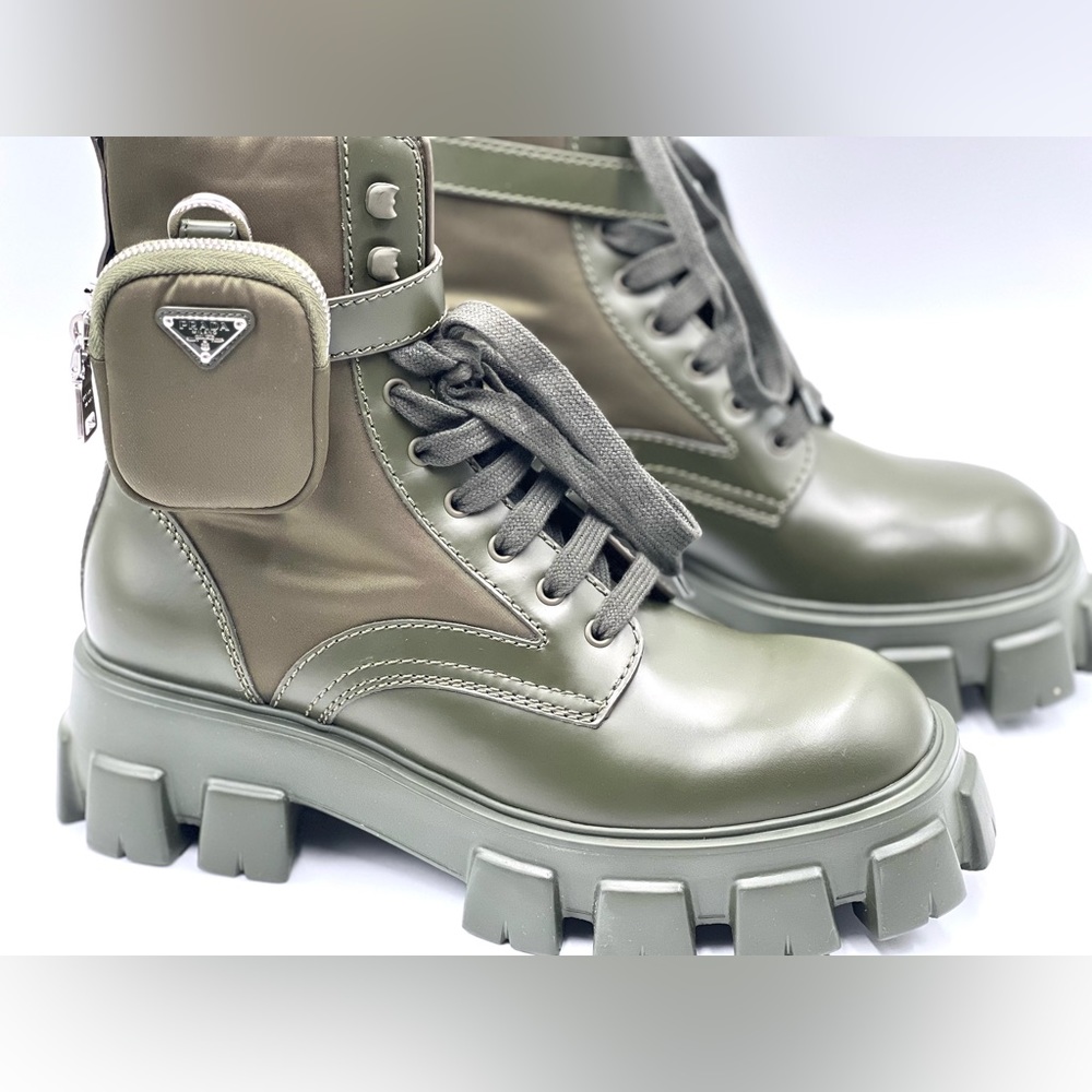 Prada Monolith Lug-Sole Leather Combat Boots - Picture 3 of 11